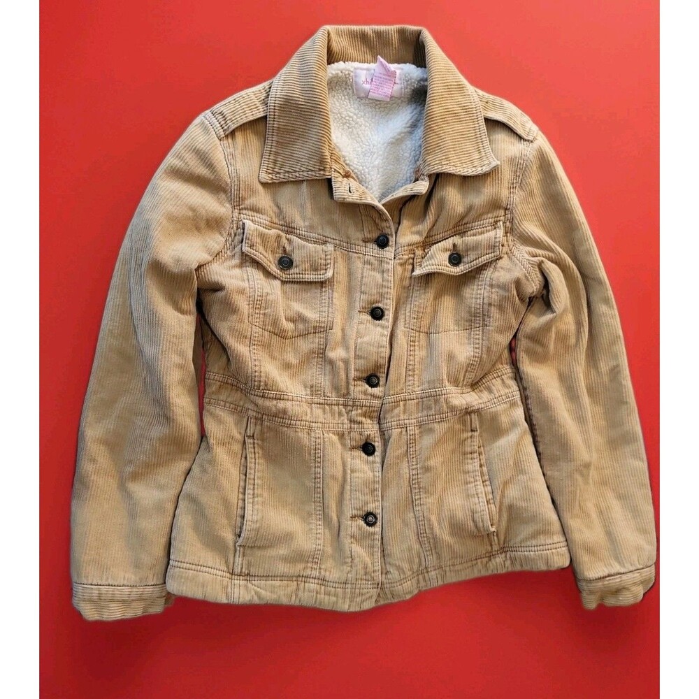 Xhilaration women's M tan corduroy Sherpa lined button front jacket coat.